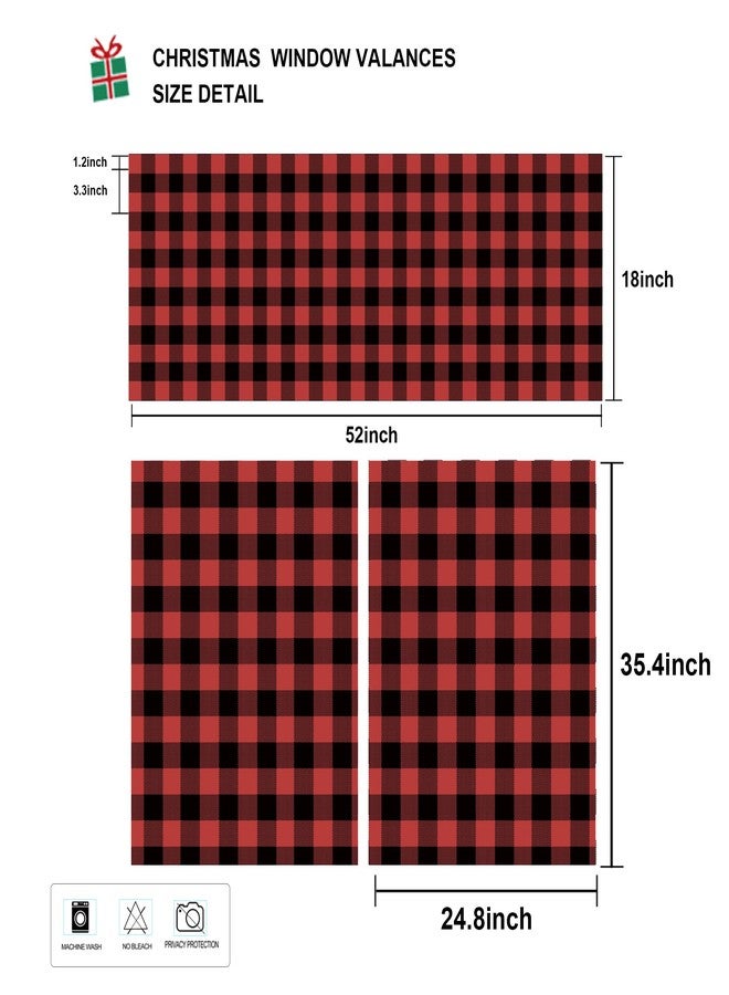 Deztibos Buffalo Check Tiers and Valances Set Black and Red Farmhouse Kitchen Window Curtain Rod Pocket Window Treatment Decor Curtain - Image 2
